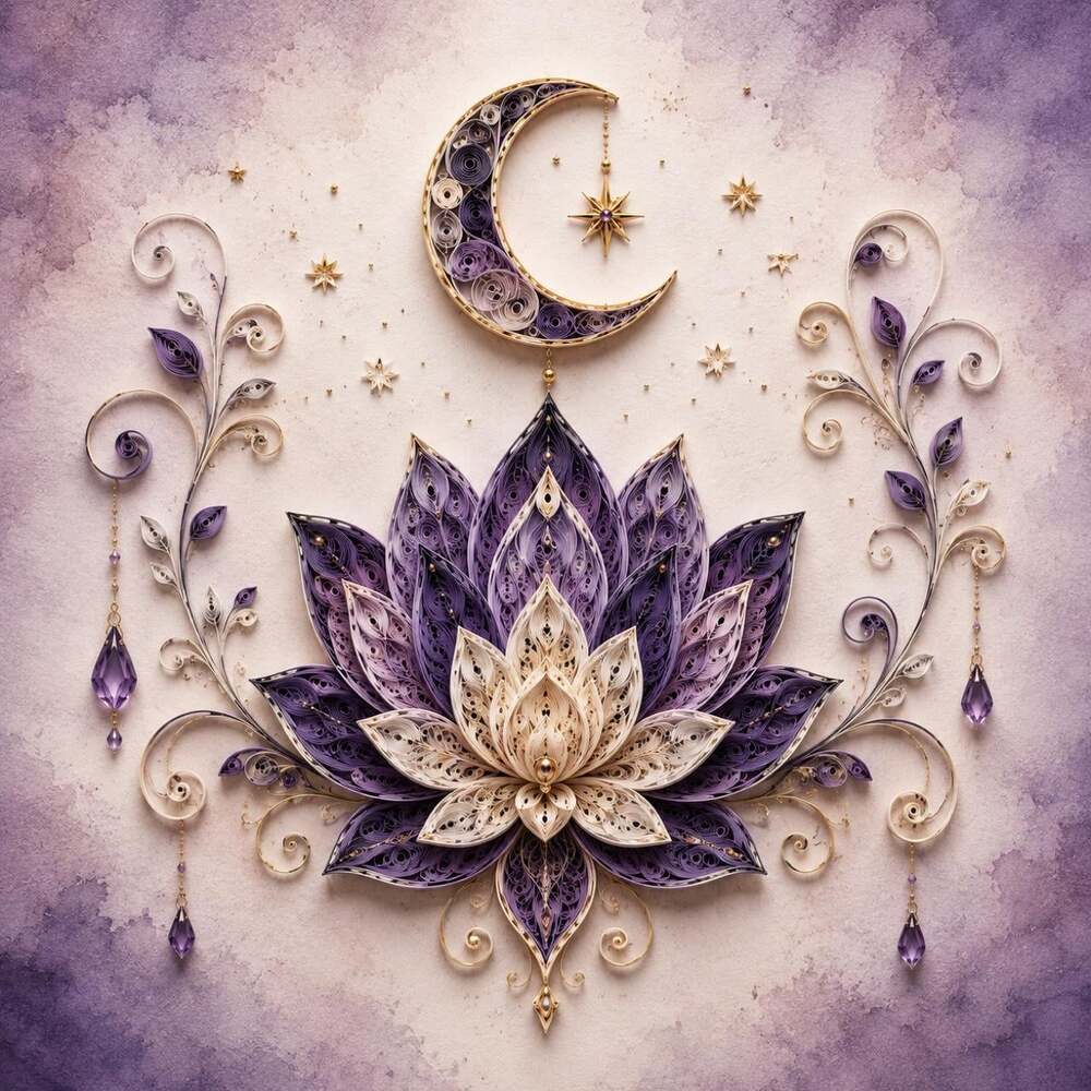 8 X 8 Framed Purple Lotus Art 1651